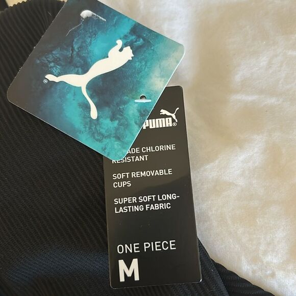 Puma ribbed Black One Piece Swimsuit logo straps, Size Medium, NWT - Picture 8 of 9